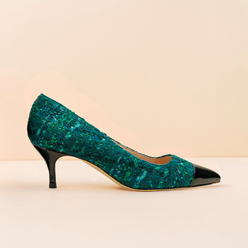 [Limited Edition FW'25] Forest Green Tweed Cap Toe Kitten Heel