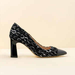 [NEW Limited Edition FW'25] Black Fancy Tweed Cap Toe Bold Block Heel Pump