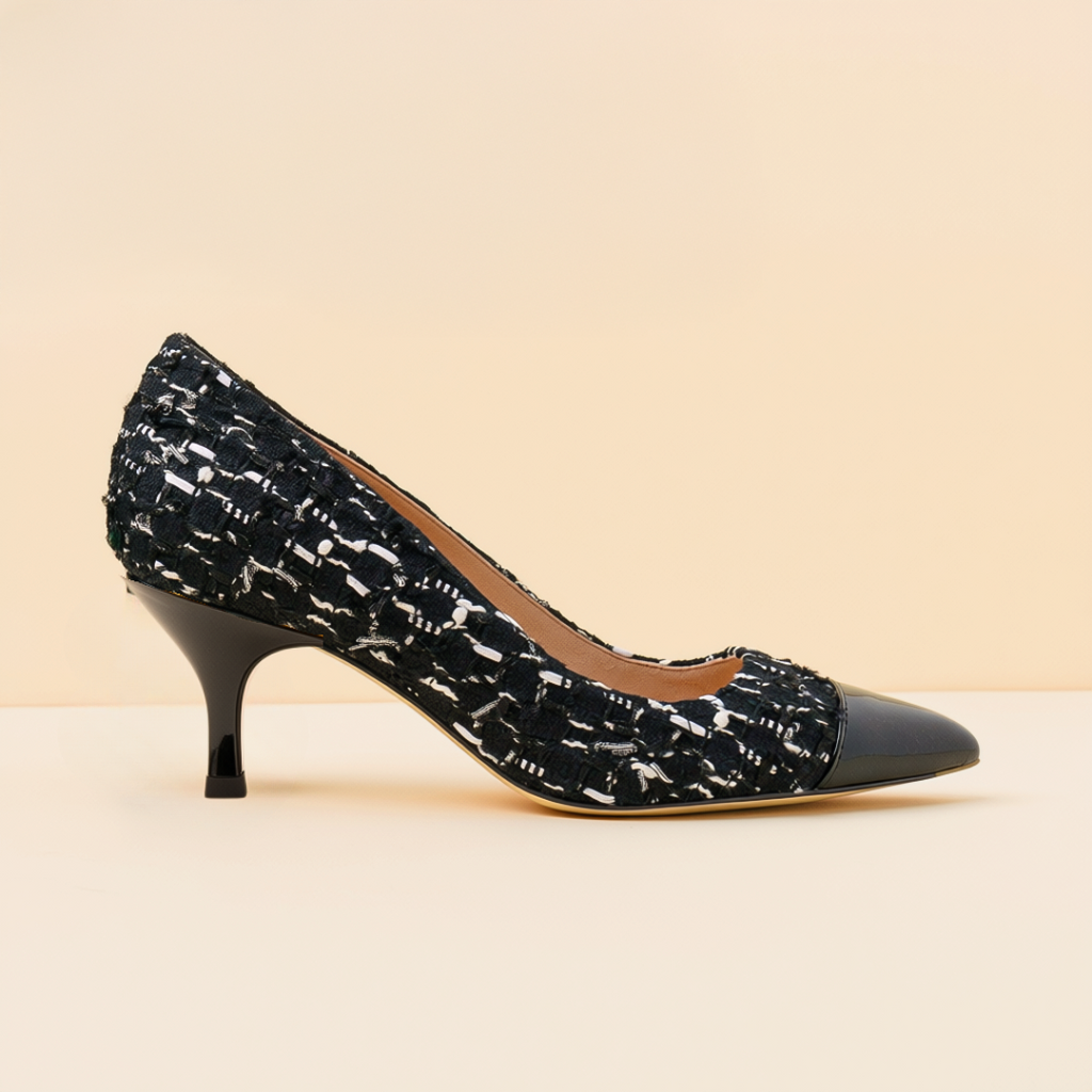 [Limited Edition FW'25] Black Fancy Tweed Cap Toe Kitten Heel