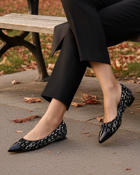 [Limited Edition FW'25] Black Fancy Tweed Cap Toe Flat