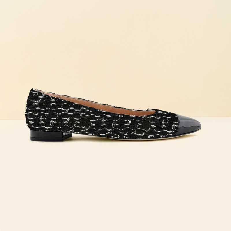 [Limited Edition FW'25] Black Fancy Tweed Cap Toe Flat