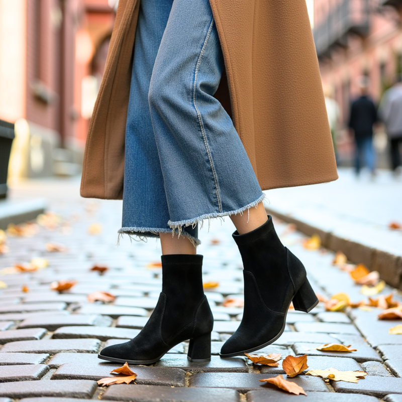 Black Suede Lower Block Sock Bootie