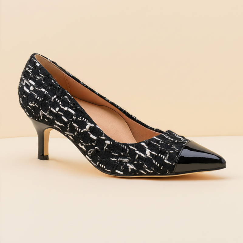 [Limited Edition FW'25] Black Fancy Tweed Cap Toe Kitten Heel