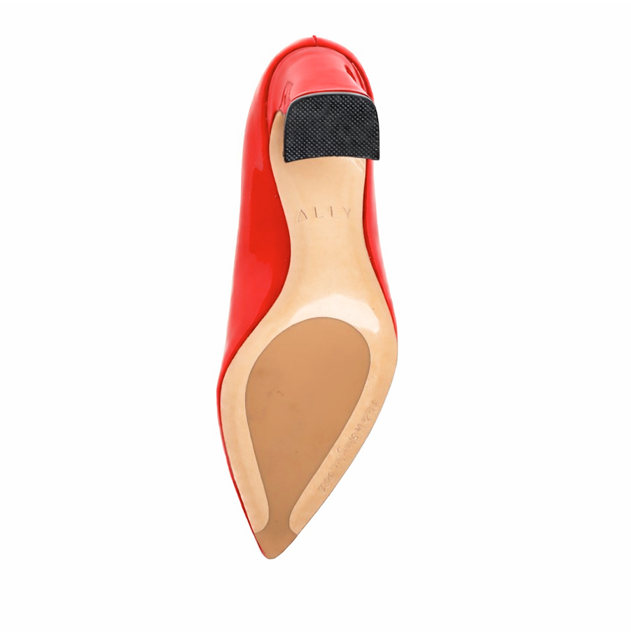 Red Patent Leather Block Heel Pumps for Women