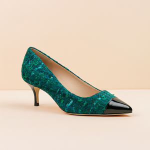 [Limited Edition FW'25] Forest Green Tweed Cap Toe Kitten Heel
