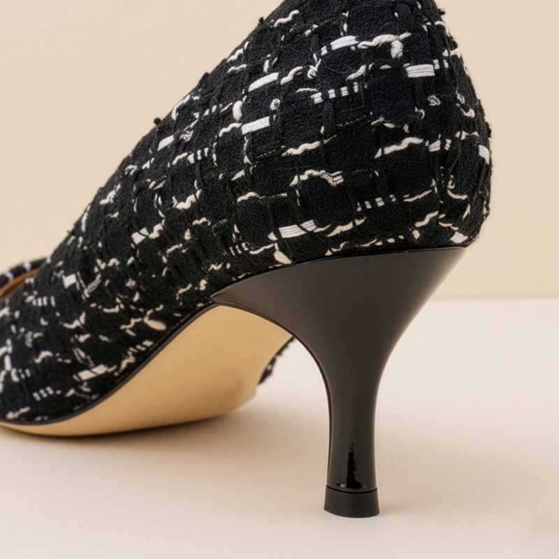 [Limited Edition FW'25] Black Fancy Tweed Cap Toe Kitten Heel
