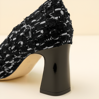 [NEW Limited Edition FW'25] Black Fancy Tweed Cap Toe Bold Block Heel Pump