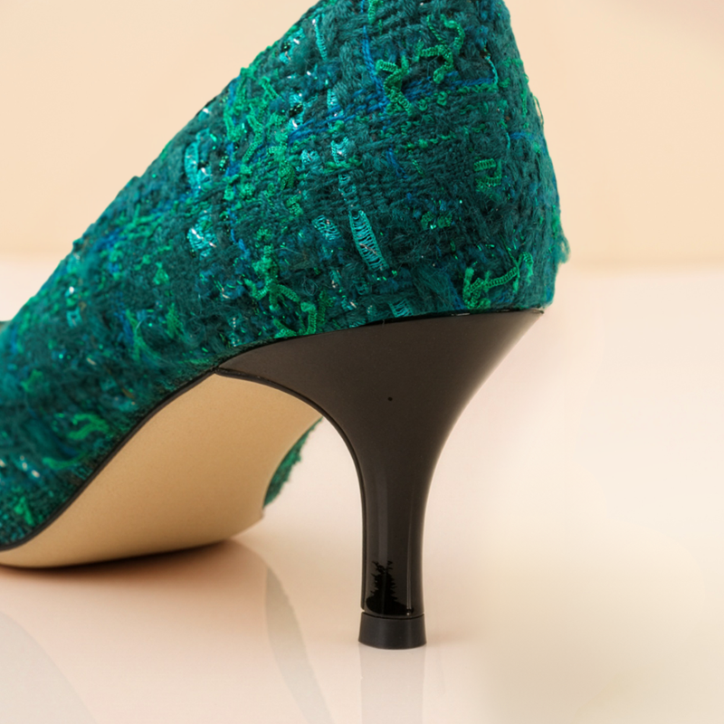 [Limited Edition FW'25] Forest Green Tweed Cap Toe Kitten Heel