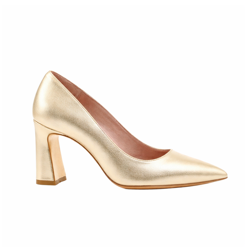 Champagne Gold Metallic Leather Bold Block Pump – Ally Shoes