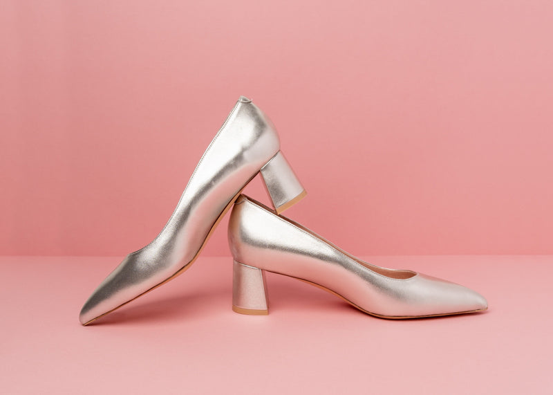 [SAMPLE] Silver Metallic Leather Lower Block Heel
