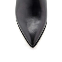 [SAMPLE] Black Calf Leather Bold Block Ankle Boot