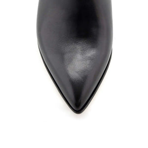 [SAMPLE] Black Calf Leather Bold Block Ankle Boot