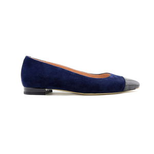 Noble Navy Suede with Black Patent Leather Cap Toe Flat