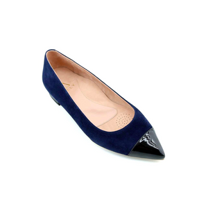 Noble Navy Suede with Black Patent Leather Cap Toe Flat