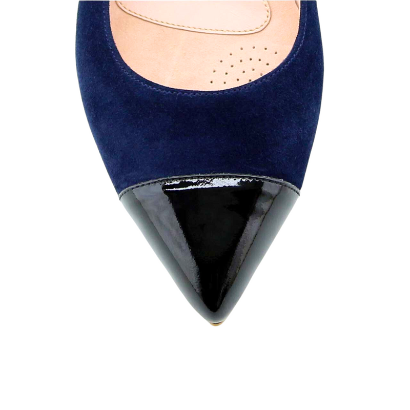 Noble Navy Suede with Black Patent Leather Cap Toe Flat