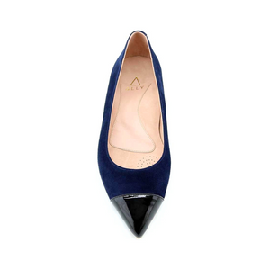 Noble Navy Suede with Black Patent Leather Cap Toe Flat