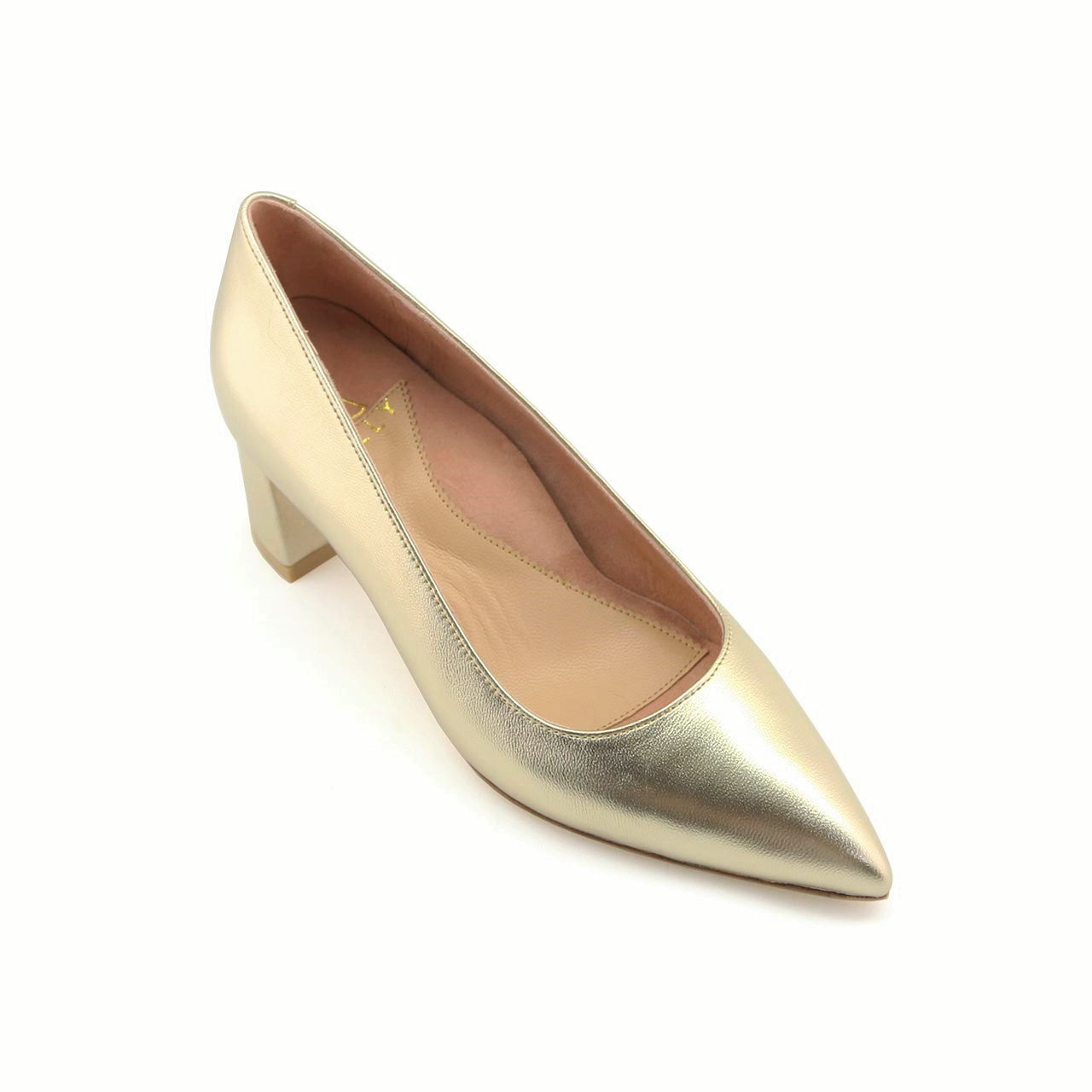 Champagne Gold Metallic Leather Lower Block Pump EU 41/US 9.5 / Extra Wide (D) Champagne Gold Metallic Leather Lower Block Pump EU 41/US 9.5 / Extra Wide (D)