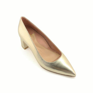 Champagne Gold Metallic Leather Lower Block Pump