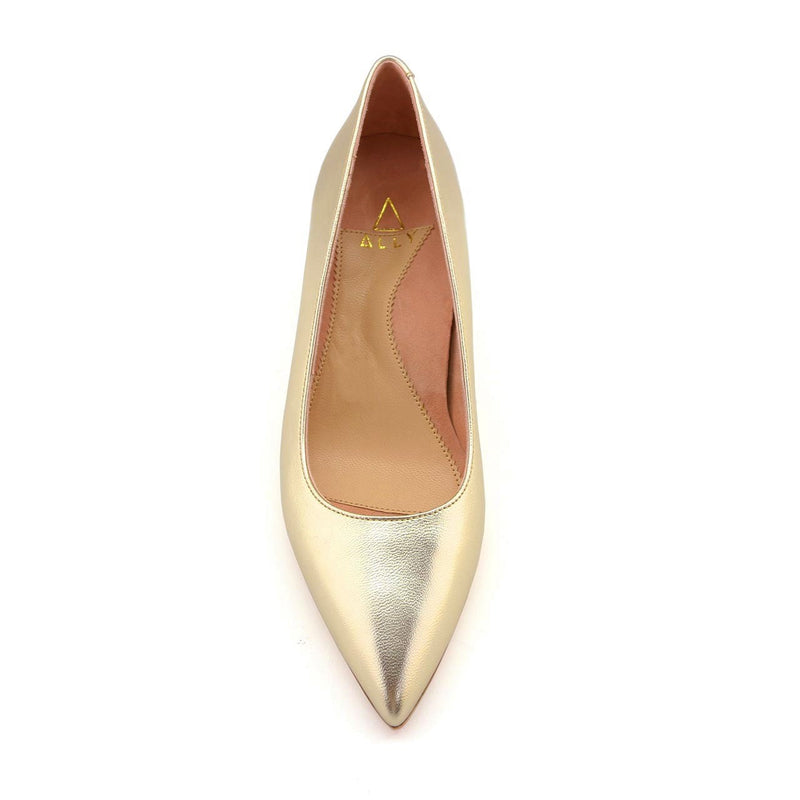 [SAMPLE] Champagne Gold Metallic Leather Lower Block Pump