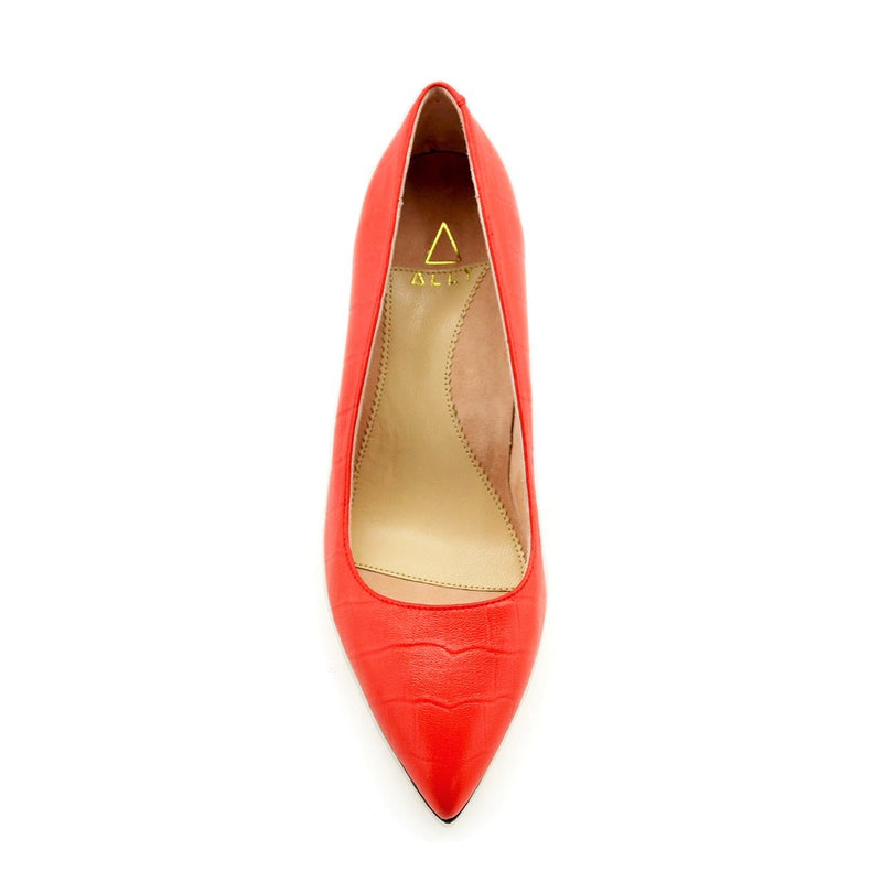Scarlet Embossed Leather Ankle Strap Pump