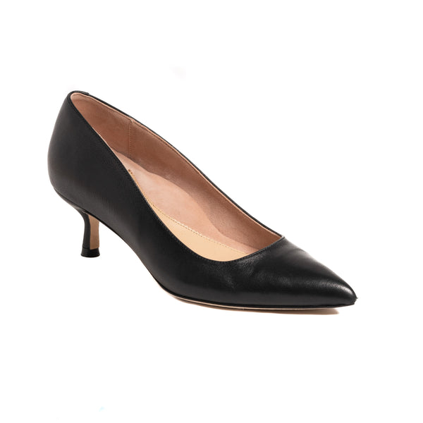 Black Leather Kitten Heel - Comfortable Heels - Ally Shoes