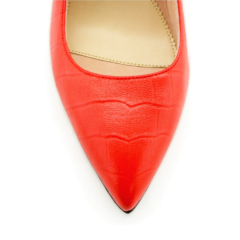 Scarlet Embossed Leather Ankle Strap Pump