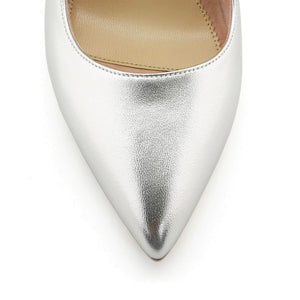 Silver Metallic Leather Ankle Strap Pump