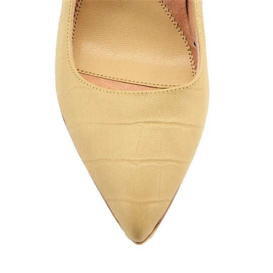 Sand Embossed Leather Ankle Strap Pump