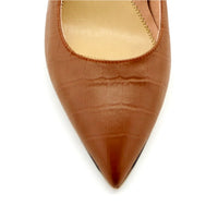 Cognac Embossed Leather Lower Block Heel