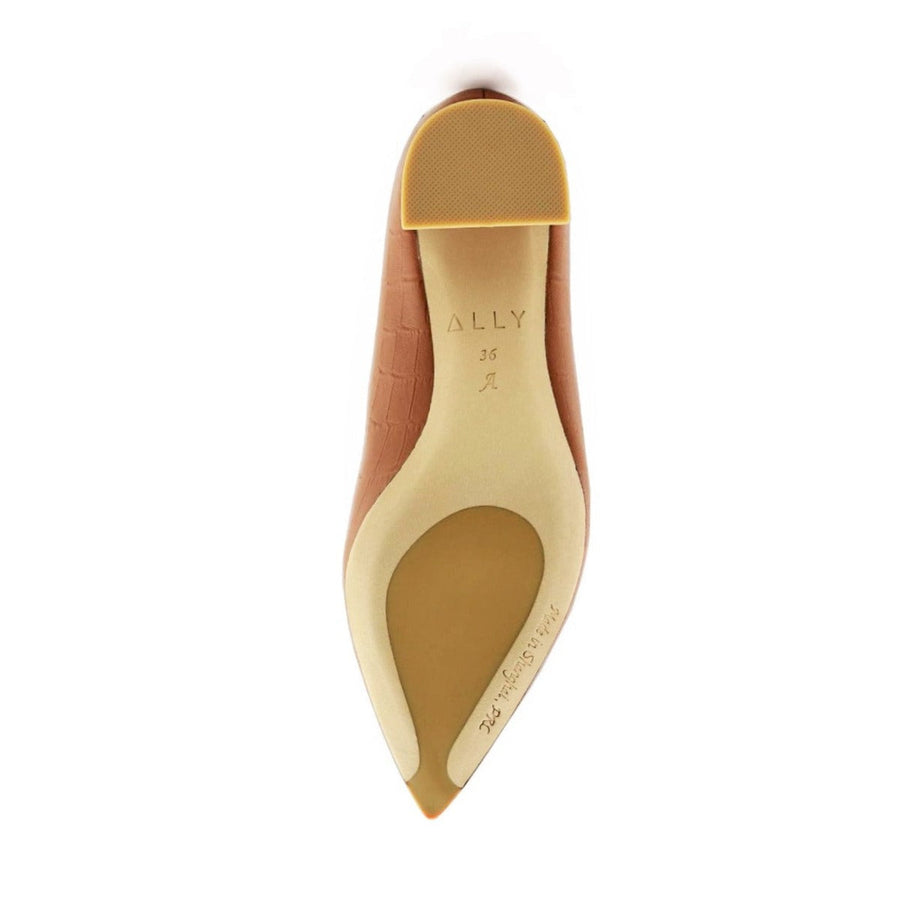 Cognac Embossed Leather Bold Block Heel