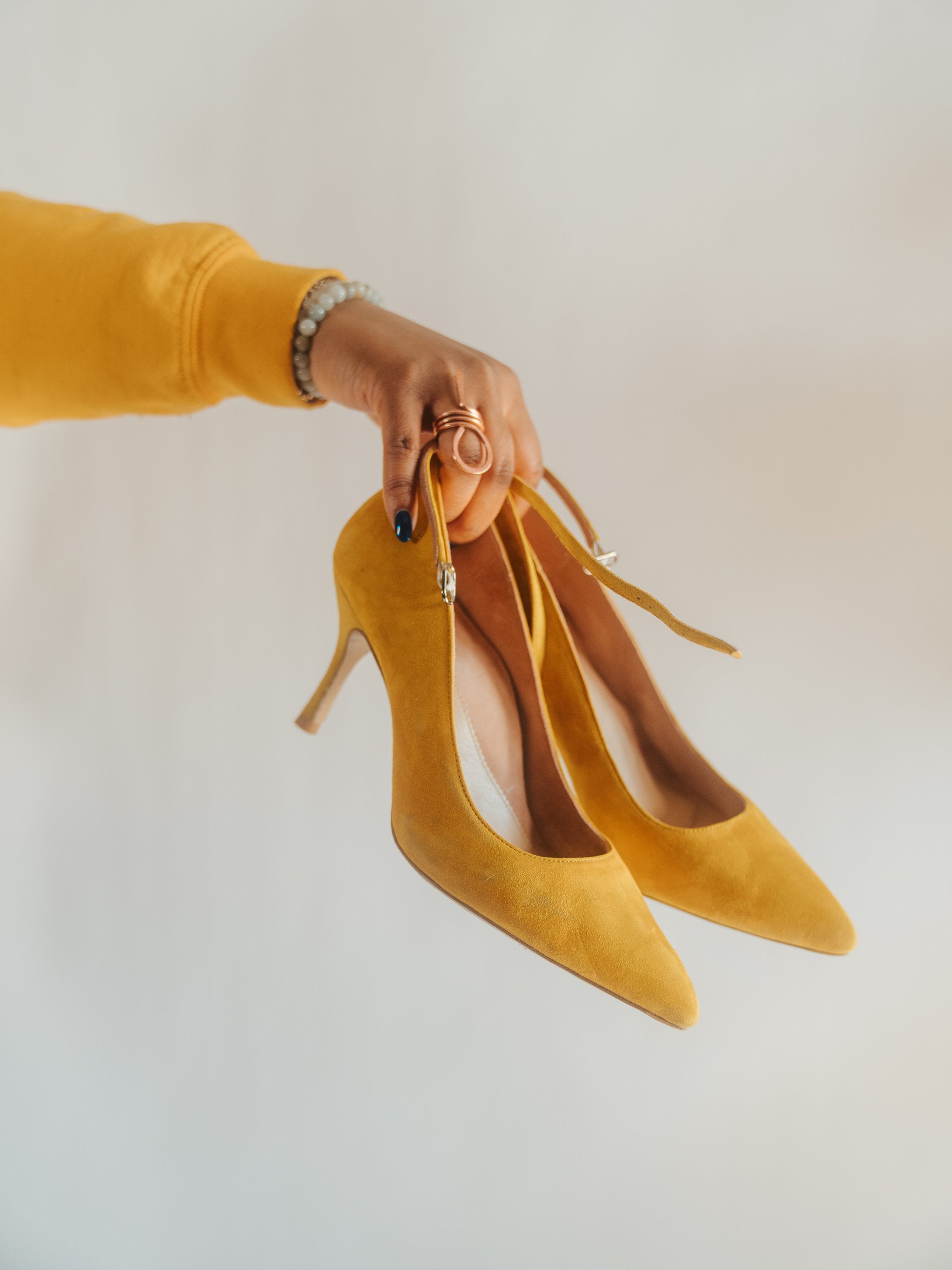 Saffron Suede Ankle Strap Heel Pumps for Women | Ally Shoes