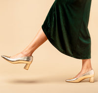 Champagne Gold Metallic Leather Lower Block Pump