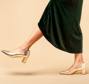 Champagne Gold Metallic Leather Lower Block Pump