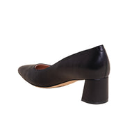 Black Leather Lower Block Heel