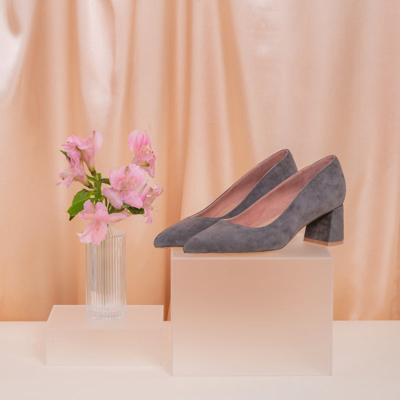 Seize the Gray Suede Lower Block Heel
