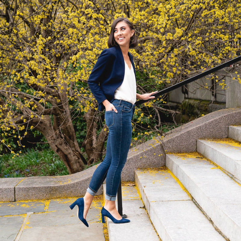 Noble Navy Suede Block Heel Pump