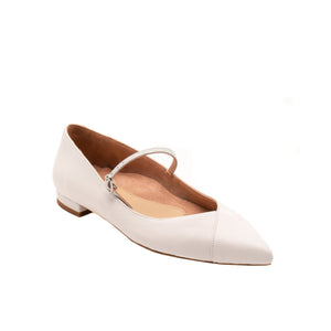 Classic White Leather Mary Jane Forever Flat (Silver Shimmer Strap)