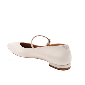 Classic White Leather Flat (Silver Shimmer Mary Jane Strap)