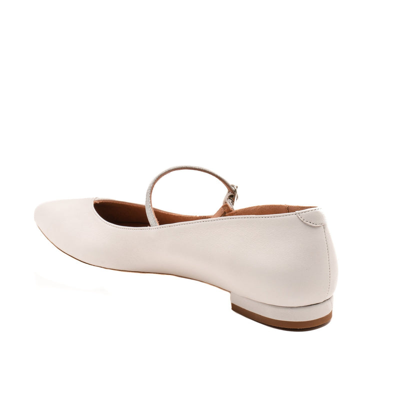 Classic White Leather Mary Jane Forever Flat (Silver Shimmer Strap)