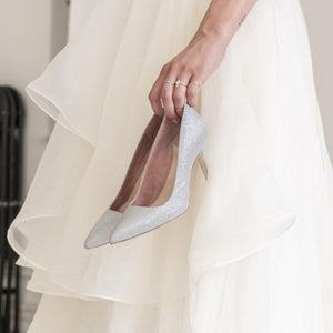 Silver Shimmer Ankle Strap Pump