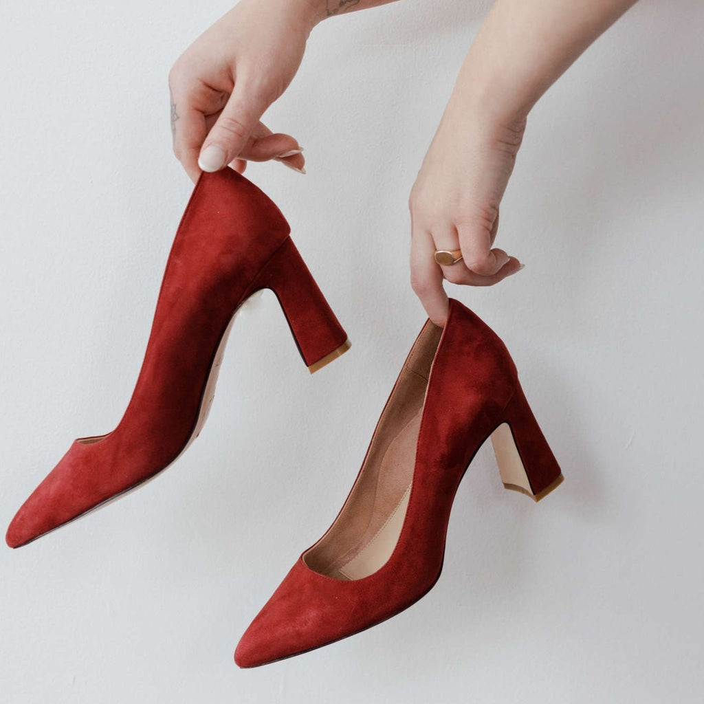 Gutsy Garnet Suede Block Heel Pump