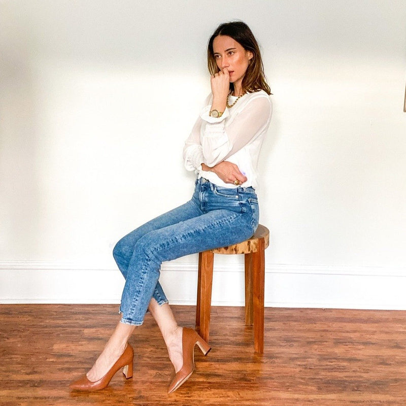 [SAMPLE] Courageous Caramel Leather Block Heel Pump