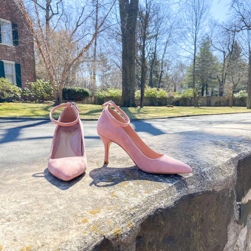 Blissful Blush Suede Ankle Strap Pump