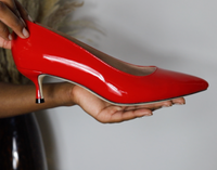 Louis Vuitton Red Patent Leather Studded Cap Toe Kitten Heel Pumps Size  7.5/38 - Yoogi's Closet