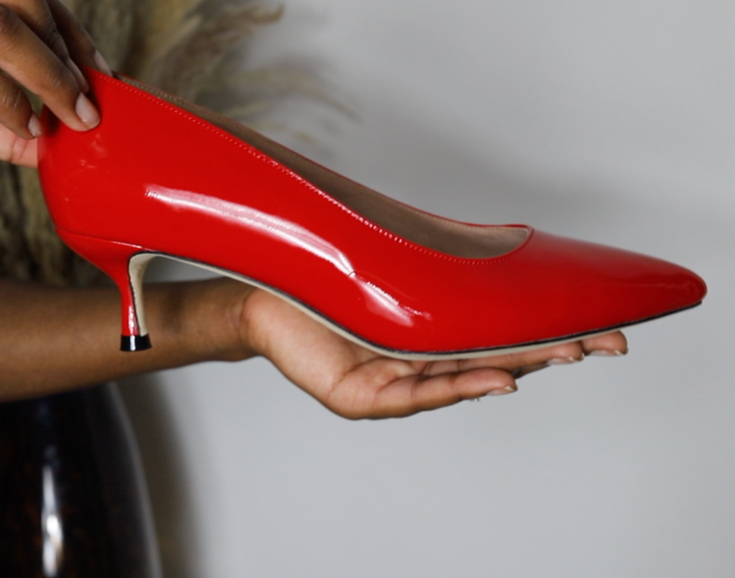 Red Patent Leather Block Heel Pump EU 33/US 4 / Medium (B)