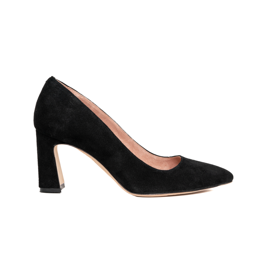 Black Suede Block Heel Pump - Comfortable Heels - Ally Shoes