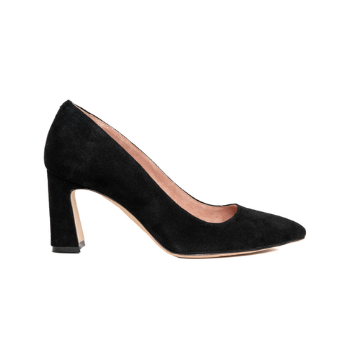 Black Leather Block Heel - Comfortable Heels - Ally Shoes
