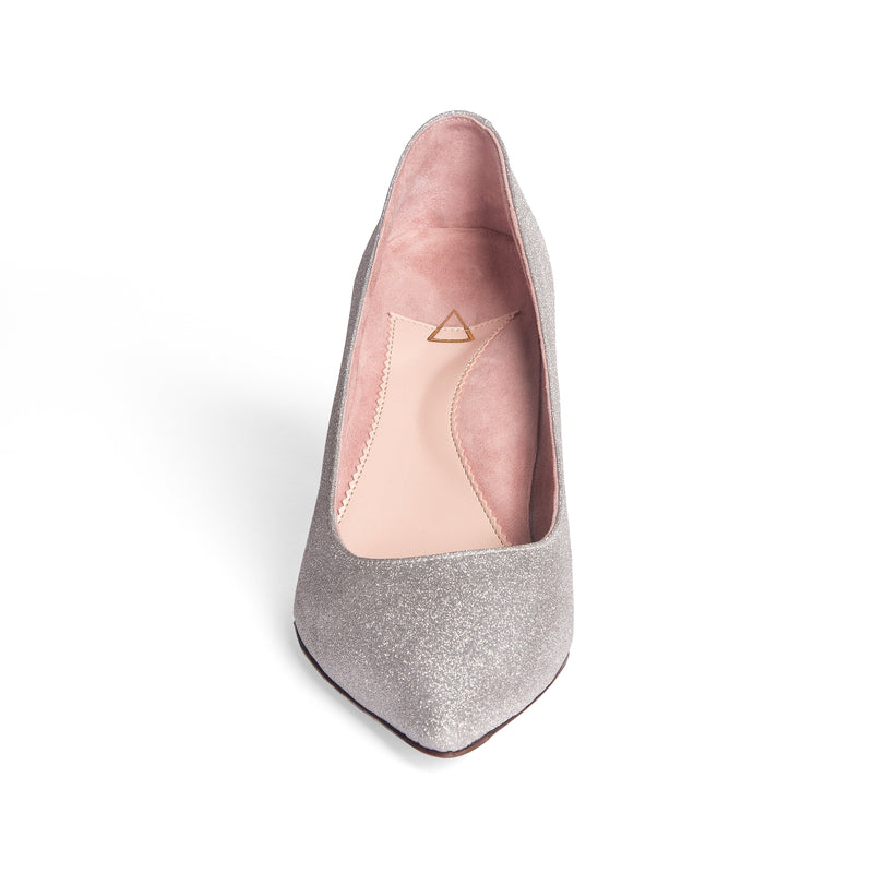 Silver Shimmer Lower Block Heel