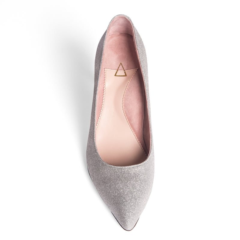 Silver Shimmer Ankle Strap Pump