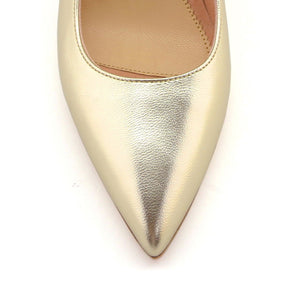Champagne Gold Metallic Leather Ankle Strap Pump